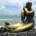 European popular outdoor metal brass sitting mermaid statue for sale